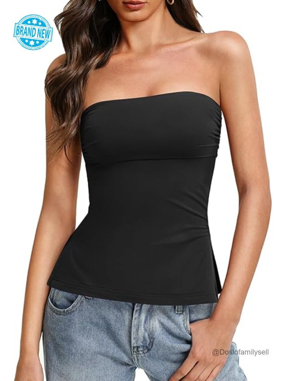 Double Lined Bandeau Tube Top with Side Split Strapless Summer Going Out Top